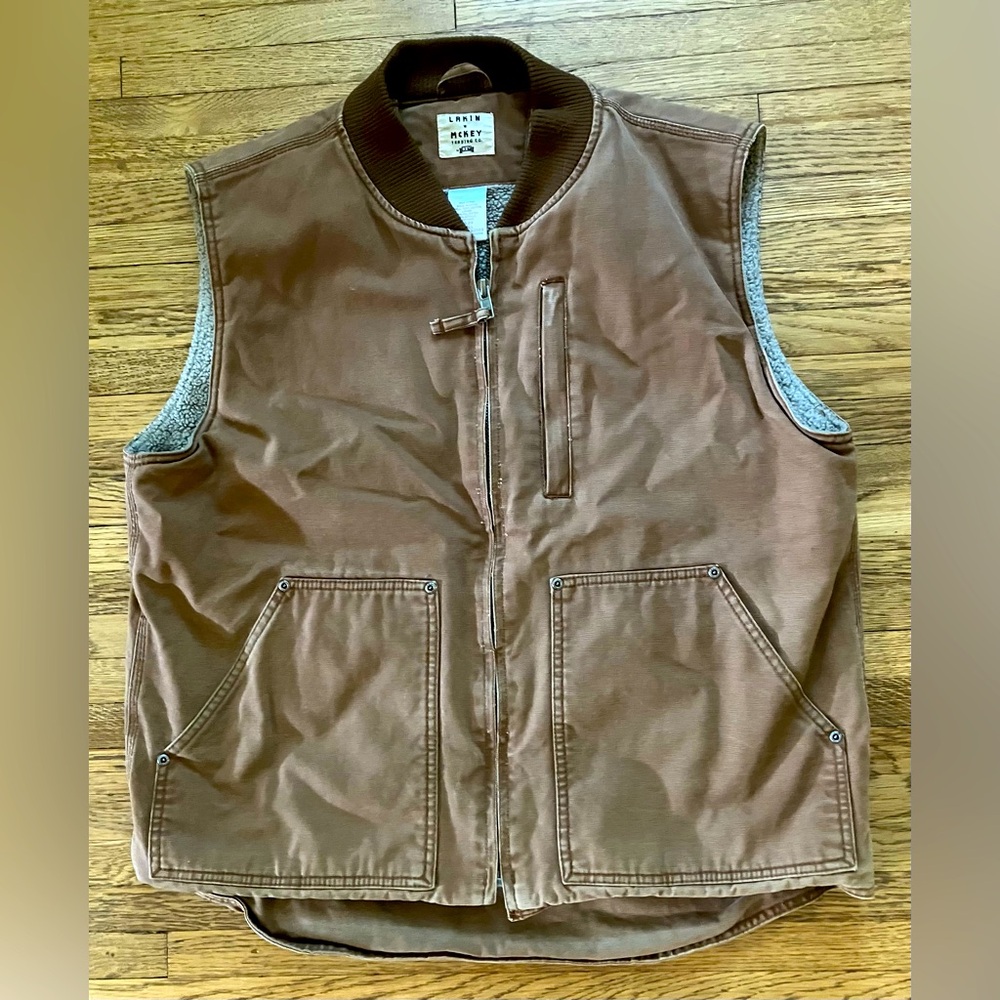 Lakin McKey Key Duck Cotton Work Vest Sherpa Lined Brown L Tall
